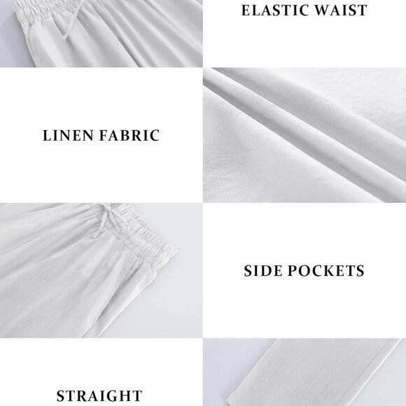 Womens High Waist Summer Casual Pants Drawstring Straight Leg Beach Vacation Lou - Picture 5 of 5